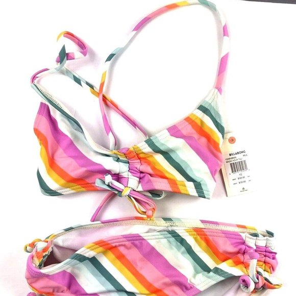 Billabong Girl’s Magic Hour Striped Two Piece Bikini Set Size 10
